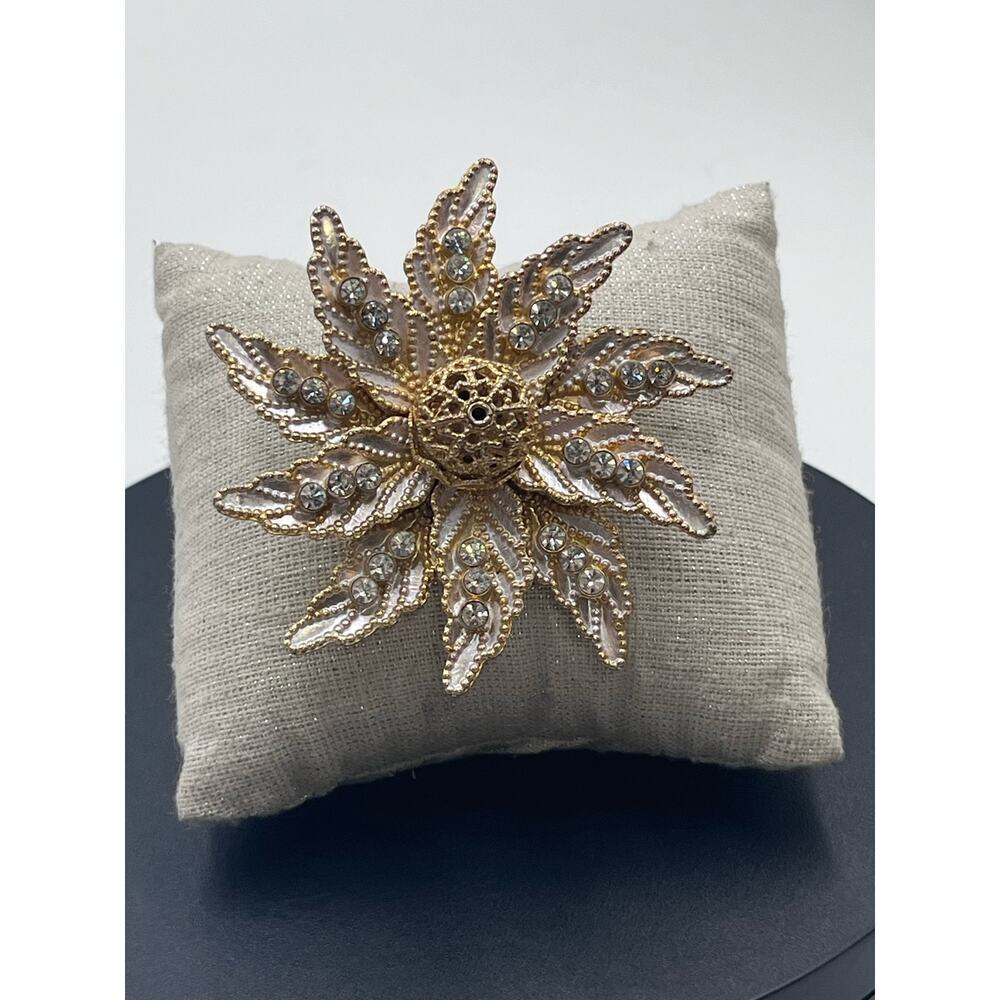Vintage Poinsettia AB Rhinestone Spray Silver Tone Gold Tone Shiny Brooch - Picture 2 of 11